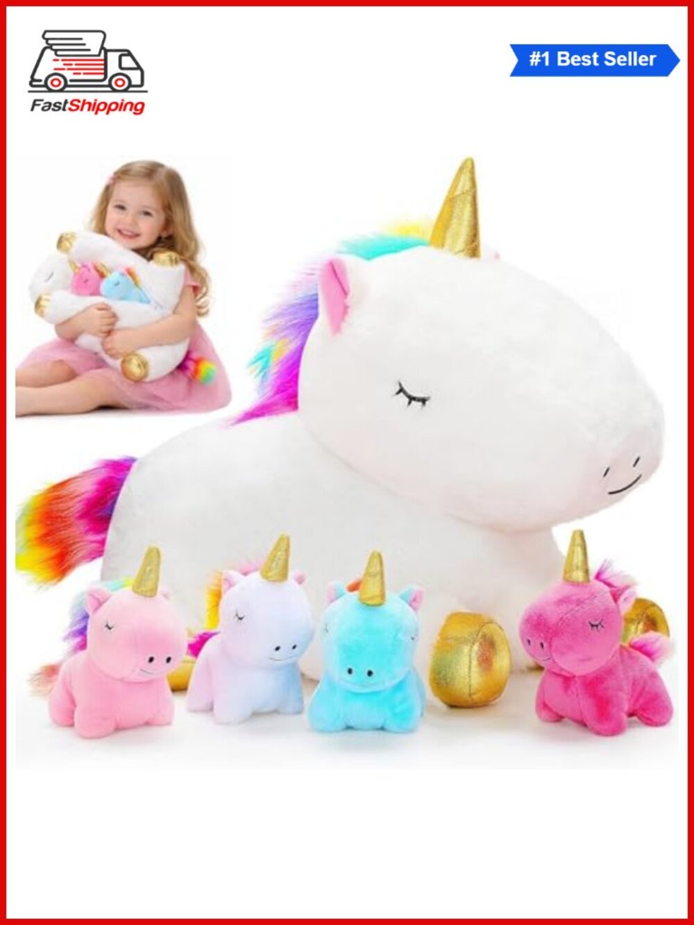 Unicorn Plush Set Mommy & 4 Babies Stuffed Animal Gift